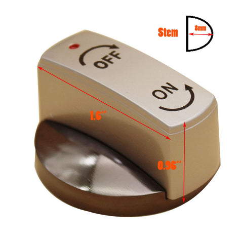 Zinc Alloy Chrome Plated Valve Knob For Patio Heater And Fire Pit 8mm Stem 1.57 Inch Knob Diameter 0.98 Inch Shaft Height On Off Indicator Easy Install Replacement Part For Gas Fire Pit, showing on-off detail and dimensions.