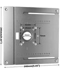 Rock Solid Aluminum Router Table Insert Plate Set Heavy Duty Guide Template showing dimensions and screw holes for accurate wood milling.