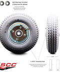 Heavy Hitter 8 By 2 5 Inch Gray Pneumatic Wheel With Ball Bearing Axles And Snug 3.1875 Inch Centered Hub side view