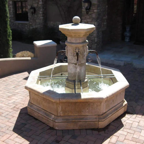 Octagonal stone outdoor fountain suitable for Sky Blue Non-Toxic Pond Shield Epoxy Paint 1.5-Quart With Self Priming Waterproof application.