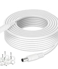 Coiled 33Ft DC Power Extension Cable 2.1mm X 5.5mm Plug For 12V Adapters CCTV Cameras IP Cameras And DVRs White with mounting clips