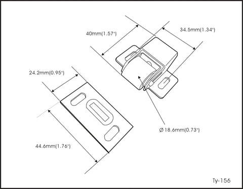 Diagram of Heavy Duty Large Roller Catch Latch For Closet Doors And Cabinets, Matte Black, Surface Mounted, Easy Install