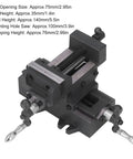 Saskate Cross Slide Machine Vise 3 Inch Cast Steel Bench Vise For Milling Drill Press With Precision Handwheel 01mm Increments showing detailed adjustment features.