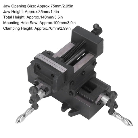 Saskate Cross Slide Machine Vise 3 Inch Cast Steel Bench Vise For Milling Drill Press With Precision Handwheel 01mm Increments showing detailed adjustment features.
