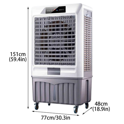 Portable Evaporative Air Cooler With Built In Timer And Freezable Ice Packs, 3 Speed Windowless Air Conditioner For Homes And Offices, dimensions 151x77x48cm.