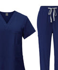 Nurse Scrubs Set For Women Uniform Top And Jogging Pants Navy Blue Machine Washable Spa Beauty Salon Workwear For Nurses And Assistants Pet Grooming And Healthcare Professionals.