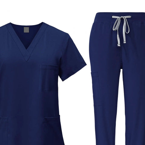 Women Scrub Set For Clinics And Spas Top And Jogger Pants Navy Blue XL Machine Washable And Easy Care Workwear All Day Comfort