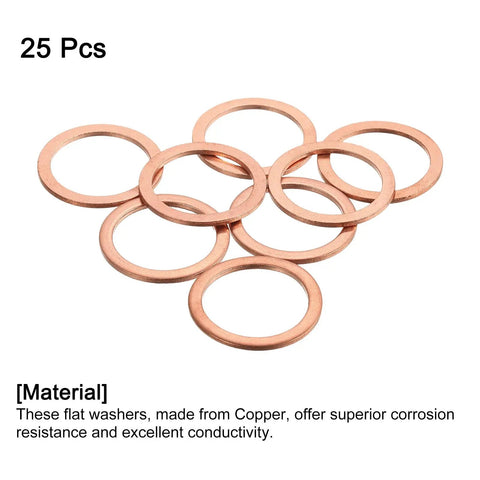 Real Deal Copper Flat Washers M22 25 Piece Set with vibrant copper finish for rust-resistant builds and projects.