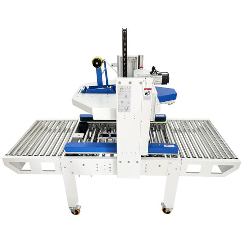 High Capacity Full Automatic Double Flap Case Sealer Machine For Carton Packing with servo motor and adjustable rollers.