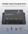 12V 30A PWM Solar Charge Controller With 4 Stage Charging For Lithium Gel And Flooded Batteries showing front ports and labels.