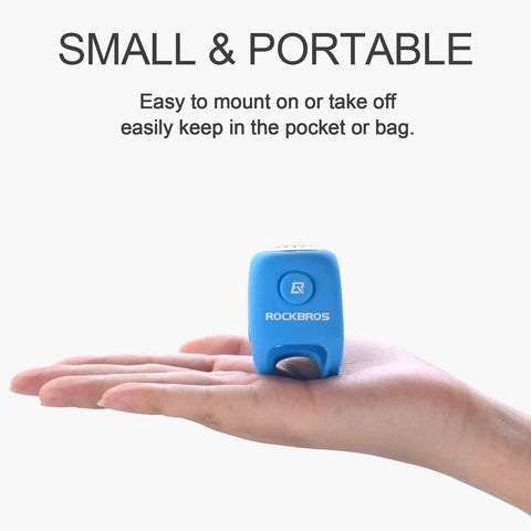Electric Bike Bell With 90dB Alert And 3 Sound Modes Waterproof Black Finish Easy To Install For Daily Commutes Durable Bicycle Horn For E Bikes Loud Yet Clear Warning For Safer Rides, small blue bell on hand