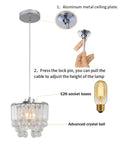 Diagram of Set Of 2 Polished Crystal Pendant Lights With Cord Adjustable Hanging, including ceiling plate and E26 socket.