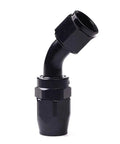 Close-up of a black rotary swivel end for 12AN 10Ft Universal Braided Stainless Steel Fuel Line Kit With Nylon CPE Hose.