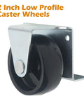 Single Low Profile 2 Inch Caster Wheels For Trundle Beds And Cabinets, metal bracket, black wheel, side view