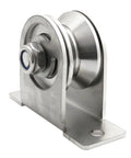 Detachable Stainless Steel V-Type Groove Sliding Wheel Roller Track Rail Fixed Pulley With Duplex Bearing For 0-13mm Wire Rope 304 Stainless Steel Construction Silent Double Bearings Silver Tone Includes M6 Expansion Screws For Concrete Mount mounted on base