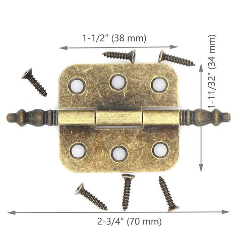 Eight Piece Vintage Antique Brass Flap Hinges With Lengthened Axis For Wooden Boxes Jewelry Cases Cabinets And Cupboards