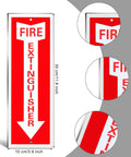 Eight Pack Fire Extinguisher Signs Made From Rust Free Aluminum Reflective 4x12 Inch Laminated For Ultimate UV Weather Scratch Water And Fade Resistance Indoor And Outdoor Use No Brainer For Quick Fire Extinguisher Location displayed front view with dimensions