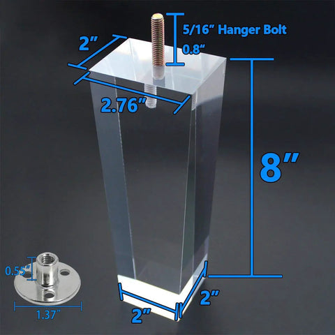 Clear Acrylic Sofa Leg Replacement 8 Inch Square Glass Table Feet Set Of 4 For Sofa Bed Nightstand End Table Easy Install Modern Minimalist Look Lightweight Durable Keeps Furniture Stable And Stylish