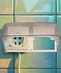 Tough As Nails Outdoor Waterproof 2 Gang Outlet Cover mounted on colorful tiles, designed to protect dual sockets from rain and dust.