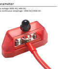 Heavy Duty 3 Circuit Power Distribution Bus Bar Terminal With Reinforced Polycarbonate Cover Straight Up Solid Marine Audio Wiring Kit featuring red terminal and wiring.