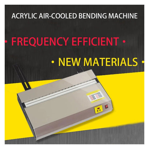 Small Desktop Metal Bender Machine Featuring No Sweat Setup And Sweet Temperature Control For Shaping Acrylic Or PVC Plastic Sheets Up To 1250 Mm Top Shelf Gear For Hammering Out Custom Signage Projects Smooth, showing air-cooled design and settings.