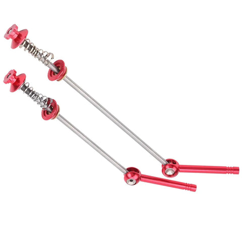 Two Titanium Alloy Quick Release Skewer Levers for Mountain and Road Bikes, red color, shown side by side on a white background.