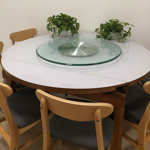 Heavy Duty Lazy Susan Turntable With Aluminum Base And Steel Bearing, 360 Degree Swivel Glass Tray on dining table with plants