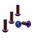 Badass Gr5 Aviation Grade Titanium Screws M8 X 20 mm Iso7380 Button Head Hex Socket Cap Bolts In Slick Burnt Blue Finish Tough As Nails Fasteners For Hot Rods And Heavy Duty Gear Pack Of Five, showing multiple angled views of screws.