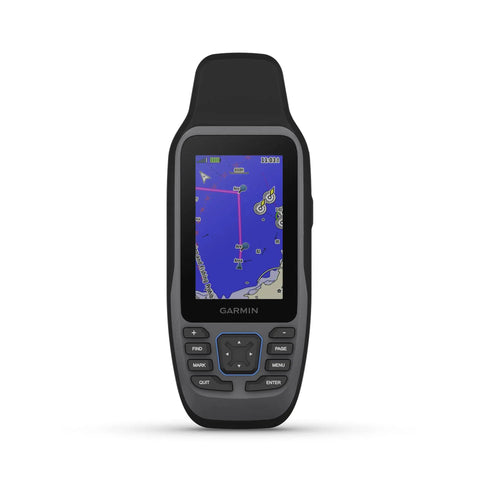 GPSMAP 79sc Marine Handheld GPS With Preloaded BlueChart G3 Coastal Charts, showing color display and buttons, front view.
