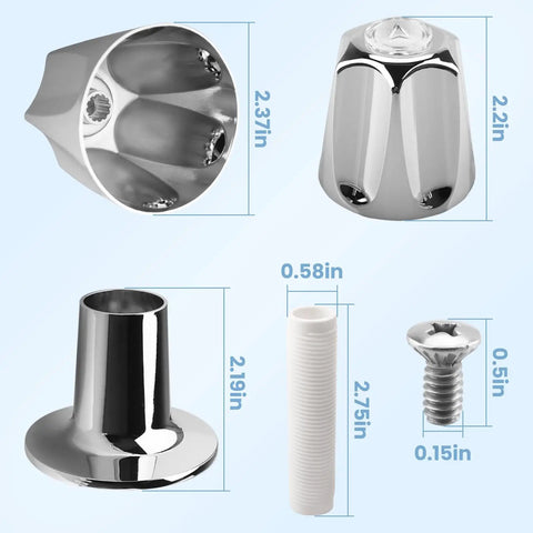 Three Piece Bathtub And Shower Knob Replacement Kit Compatible With Danco And Gerber Fixtures showing components and dimensions