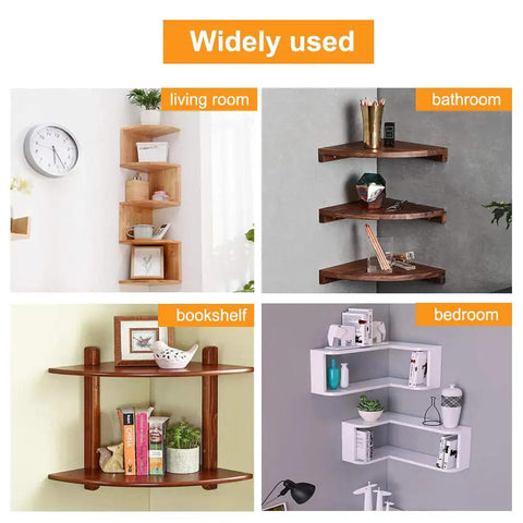 Various uses of Heavy Duty 3 Inch Floating Shelf Brackets Set Of 4 Supports 110 Lbs Each Nickel Plated Steel in living room, bathroom, bookshelf, and bedroom.