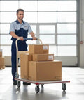 24X36 Aluminum Platform Truck Cart, 660 Lb Heavy Duty Workhorse Flatbed, moving boxes in warehouse.