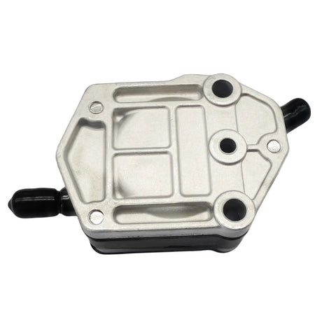 Go-To Fuel Pump Replacement For Yamaha Suzuki And Tohatsu Outboard Motors showing top view of metal casing and connectors
