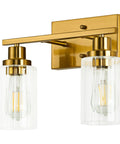 Two Light Brushed Gold Vanity Light With Fluted Glass Shade For Modern Bathroom Over Mirror Dope Gold Vanity Fixtures