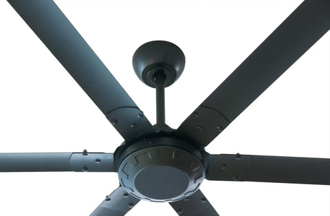 78 Inch Six Blade Ceiling Fan Powered By A Durable Brushless Dc Motor Delivering Badass Cooling Energy Right To Your Garage Or Backyard Pushing Raw Airflow Up To 11896 Cfm Reversible Structure Paired With An IrRemote Controller Rolls Super Smooth - close-up view of fan blades and motor.