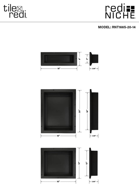 Triple Shower Niche Organizer In Black With Three Shelves Recessed Tileable Surface Ready To Tile 16 Inch Width 40 Inch Height 4 Inch Depth