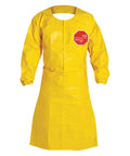 Heavy Duty Sleeved Apron Gown With Elastic Cuffs And Neck Loop 44 Inch Coverage, Snaps, Waist Ties, Bound Seams, Yellow Medium