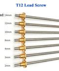 Heavy Duty Lead Screw Set for 3D Printers and CNC Machines, T12 style rods with brass nuts, multiple lead sizes visible