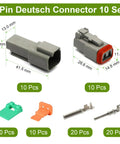 2 Pin Deutsch DT Connector Kit, 10 Sets, Waterproof Automotive Wire Connectors For Car RV Truck Wiring 22-16AWG, Gray