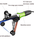 110V 800W Pipe And Tube Polisher With Stainless Round Sander, features labeled, auxiliary handle, precise belt guidance