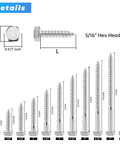 Stainless Steel Hex Lag Bolts For Wood 5 16 Inch By 3 Inch 304 Stainless Steel 18-8 Hex Head Lag Screws diagram