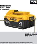 Heavy Duty Shop Beast 20V Max Cordless Power Tool Battery With 4.0 Ah Capacity And Smart Led Charge Indicator close-up showing capacity and charge indicator.