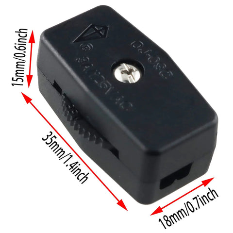Inline Rotary Cord Switch Replacement Gear Rotary Switch Direct Plug In Light Wire Switch For 18 2 Lamp Cord Easy Install Durable Heat Resistant Plastic Housing Ideal For Lamps And Small Appliances black casing with dimensions 35mmx18mmx15mm