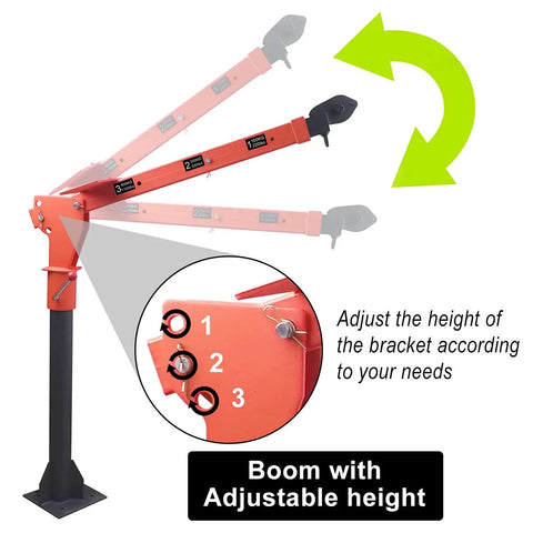 1100Lb Folding Truck Crane With 3500Lb 12V Electric Winch 360 Degree Swivel Painted Steel Jib showing adjustable height positions
