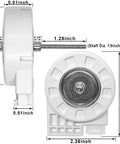 Front and side view of Plug-And-Play Drop-In Evaporator Fan Motor Replacement For Samsung Refrigerator with dimensions.