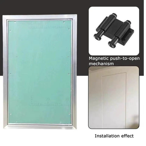 Heavy Duty Aluminum Drywall Access Panel With Flush Mount Hidden Inspection Door, seamless gypsum cover and magnetic closure mechanism.