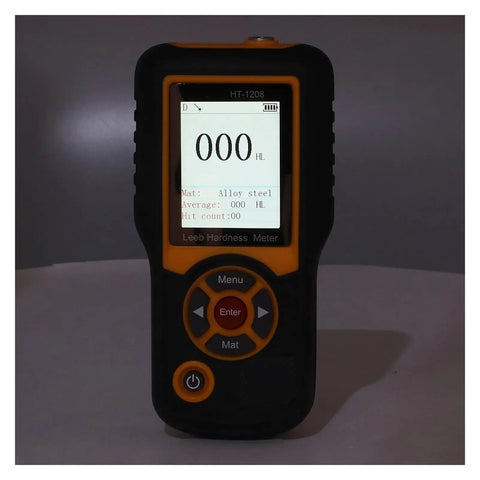 Digital Hardness Tester Multi Scale Durometer Meter With Bright TFT Screen For Dead On Plastic And Rubber Testing, showing alloy steel measurement.