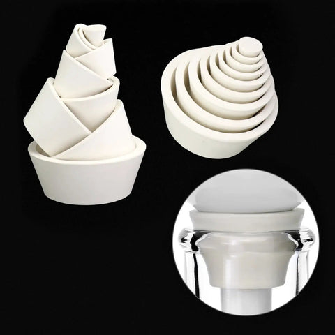 Close-up of nesting rubber stoppers for Pro Grade 1000ml Buchner Funnel Kit With Vacuum Filter Flask Heavy Wall Borosilicate Glass Filtration Set