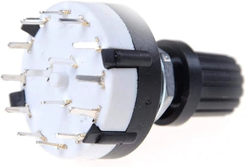 Side view of a 3P4T Rotary Switch Band Selector With Knob 4 Pole 3 Position Single Deck Black Finish Smooth Encoder Style Switch