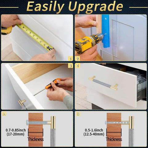 Installation guide for Knurled Cabinet Pulls 12 Pack, 6 Inch Long Metal Door And Drawer Pulls in Grey And Gold Finish for cabinets and drawers.